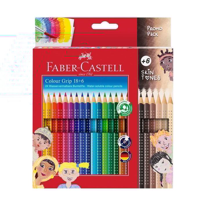 Faber-Castell Цветни моливи Grip 2001 - Skintones, 18+6 цвята