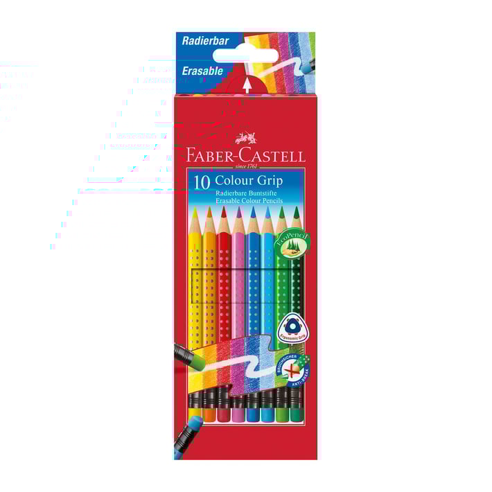 Faber-Castell Моливи Grip 2001, изтриваеми, 10 цвята