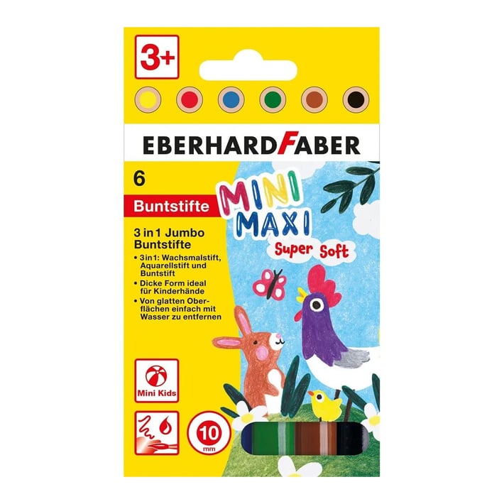 Eberhard Faber Цветни моливи Мини - Макси, 3 в 1, 6 цвята
