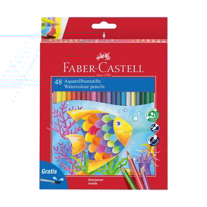 Faber-Castell Акварелни моливи, 48 цвята, с включена четка