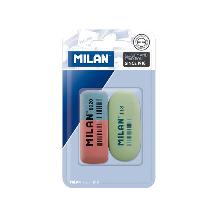 Milan Гума за молив 8020, комбинирана, и гума за молив 118, в блистер, опаковка 25