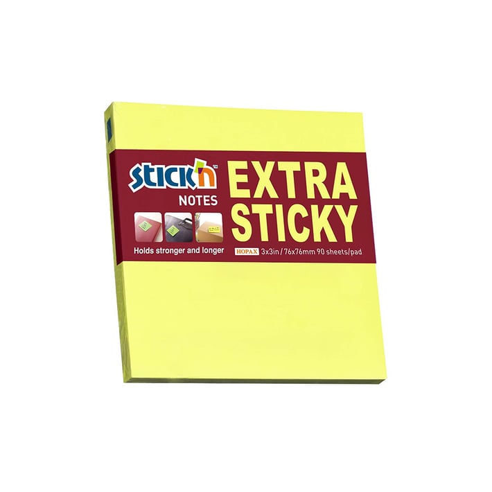 Stick'n Самозалепващи листчета Extra Sticky, 76 x 76 mm, неонови, жълти, 100 листа