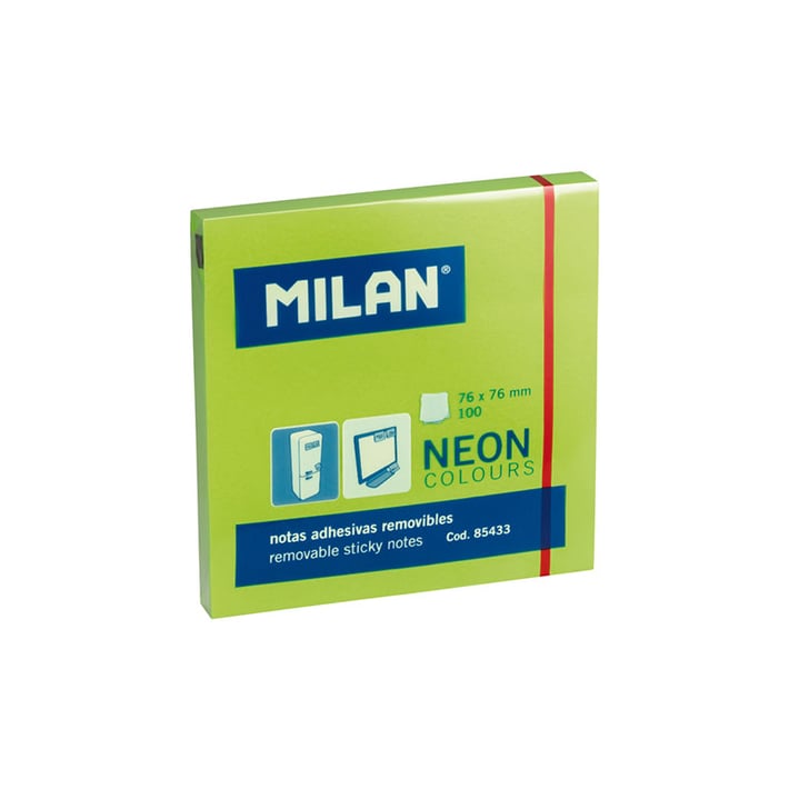 Milan Самозалепващи листчета, 76 x 76 mm, зелени, 100 листа, опаковка 10