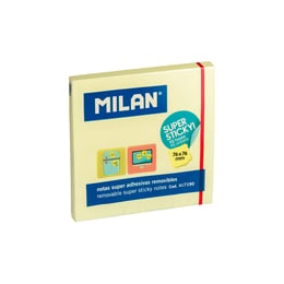Milan Самозалепващи листчета Super Sticky, 76 x 76 mm, жълти, 90 листа, опаковка 10