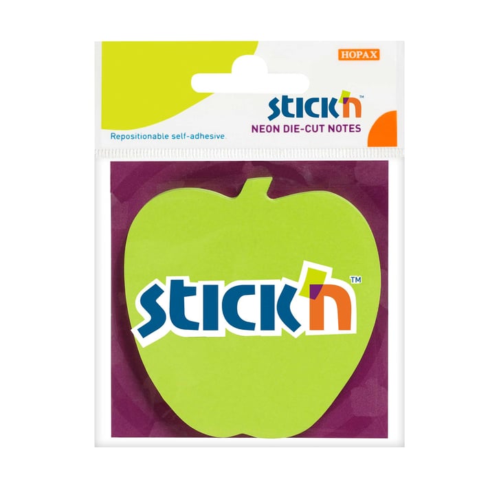 Stick'n Самозалепващи се листчета Ябълка, неонови, зелени, 50 листа