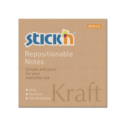 Stick'n Самозалепващи се листчета Kraft, 76 x 76 mm, кафяви, 100 листа
