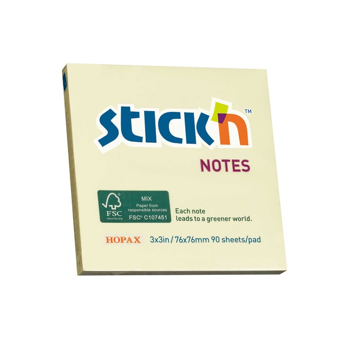 Stick'n Самозалепващи се листчета, 76 x 76 mm, жълти, 100 листа