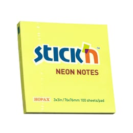 Stick'n Самозалепващи листчета, 76 x 76 mm, неонови, жълти, 100 листа