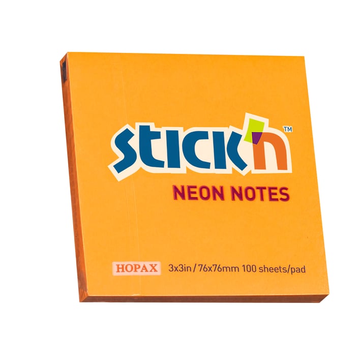 Stick'n Самозалепващи се листчета, 76x76 mm, неонови, оранжеви, 100 листа