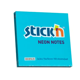 Stick'n Самозалепващи листчета, 76x76 mm, неонови, сини, 100 листа