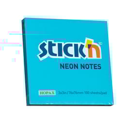 Stick'n Самозалепващи листчета, 76x76 mm, неонови, сини, 100 листа