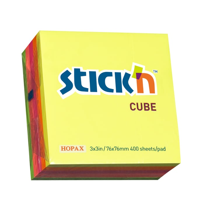 Stick'n Самозалепващи се листчета, 76 x 76 mm, неонови, 5 цвята, 400 листа