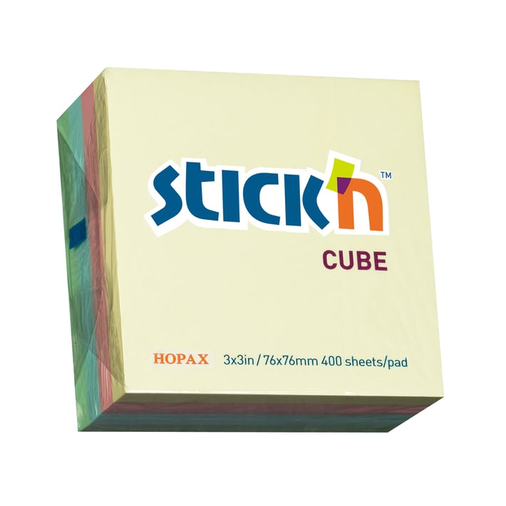 Stick'n Самозалепващи листчета, 76 x 76 mm, пастелни, 4 цвята, 400 листа