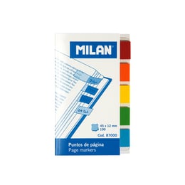 Milan Самозалепващи индекси, PVC, прозрачни, 5 цвята, 100 броя, опаковка 10