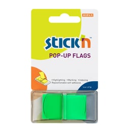 Stick'n Самозалепващи индекси, PVC, 45 x 25 mm, зелени, 50 броя