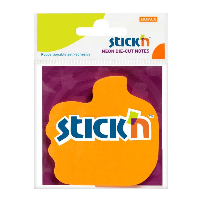 Stick'n Самозалепващи се листчета Палец, неонови, оранжеви, 50 листа