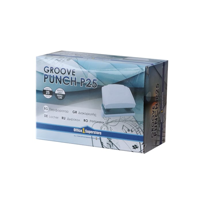 Office 1 Superostre Перфоратор Groove P25, с ограничител за 25 листа, бяло-сив