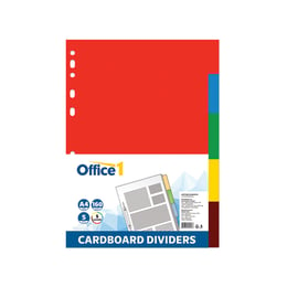 Office 1 Разделител, картонен, A4, 160 g/m2, с цветове, 5 броя