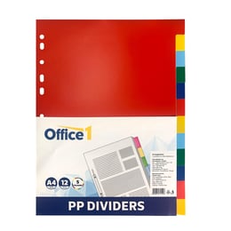 Office 1 Superstore Разделител, PP, A4, с цветове, 12 броя