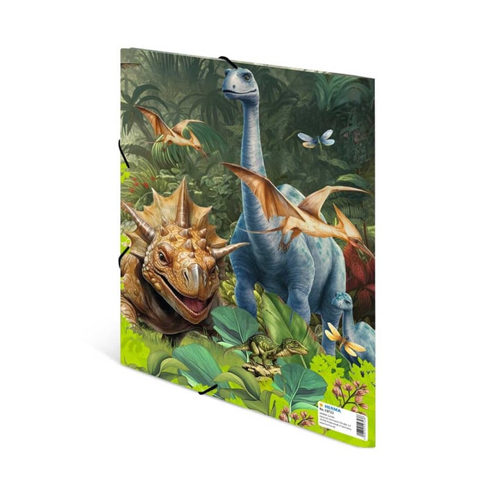 Herma Папка Dino World, картонена, с ластик, A4, на динозаври