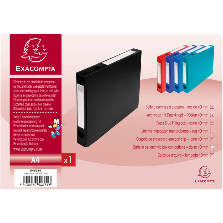 Exacompta Бокс с копче, A4, PP, 4 cm, хоризонтален и вертикален, черен