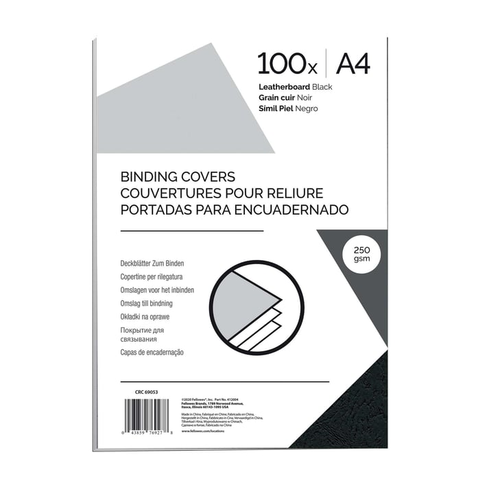 Fellowes Корици за подвързване, картонени, А4 250 g/m2, черни, 100 броя
