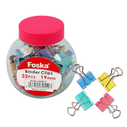 Foska Щипки за пари, 19 mm, цветни, 32 броя в буркан