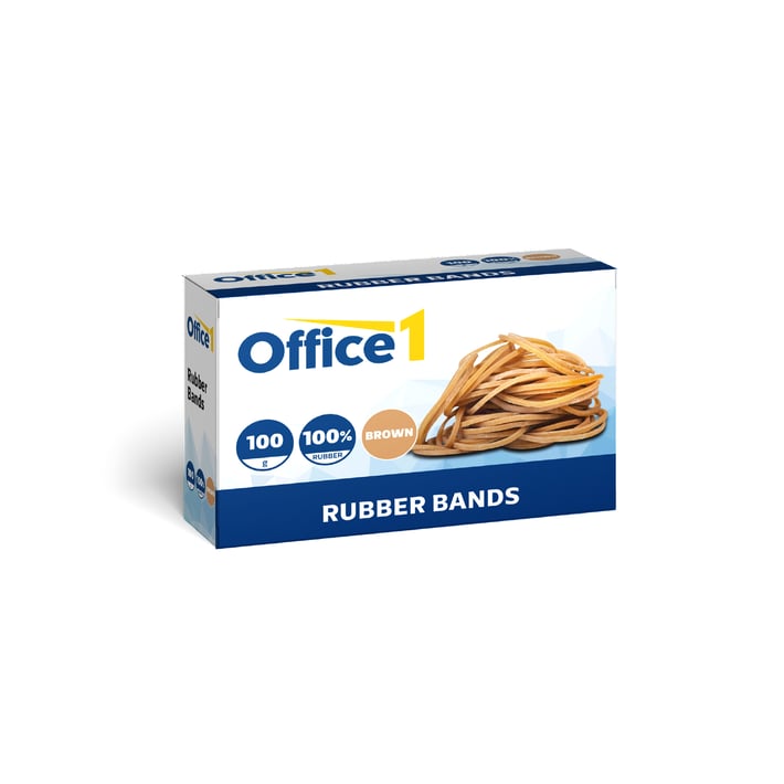 Office 1 Ластици, 100% каучук, кафяви, 100 g, в кутия