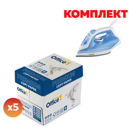 Office 1 Копирна хартия Premium, A4, 80 g/m2, 500 листа, 25 пакета, в комплект с Blaupunkt Ютия HSI201BL, 200 ml, 25 g/min, 2000 W, синя
