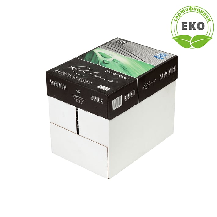 Lettura Копирна хартия 80, 100% рециклирана, A4, 80 g/m2, 500 листа, 5 пакета