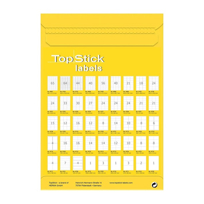 Top Stick Самозалепващи етикети, A4, 25.4 х 10 mm, 189 броя, 100 листа
