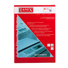 Tanex Самозалепващи етикети, A4, 63.5 x 72 mm, прави ъгли, 100 листа