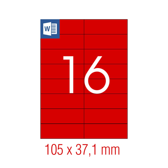 Tanex Самозалепващи етикети, A4, 105 x 37.125 mm, червени, 16 броя, 25 листа