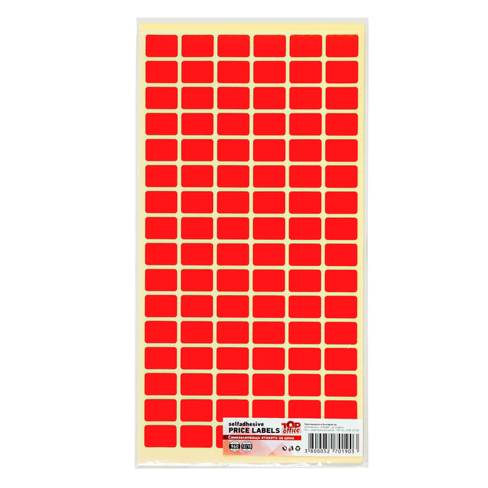 Top Office Самозалепващи етикети за цени, 12 x 18 mm, червени, 960 броя