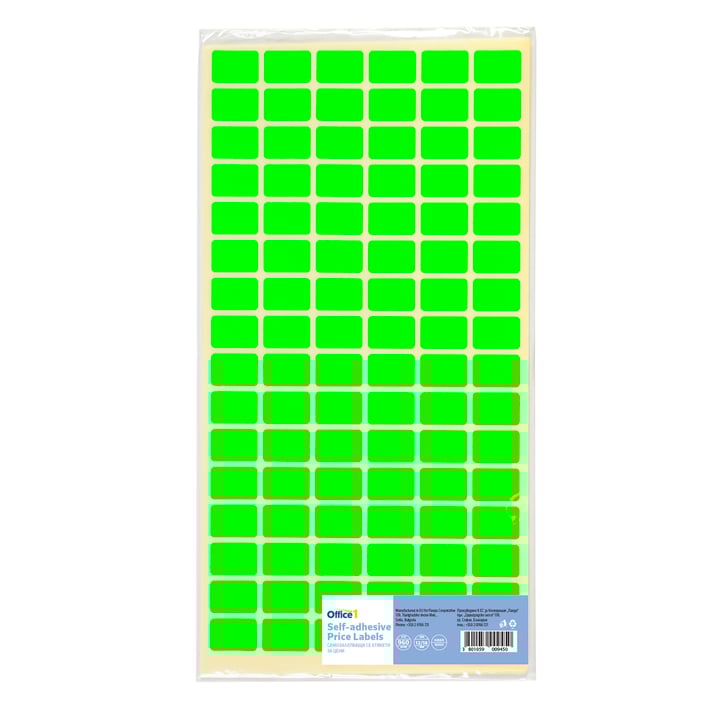 Office 1 Самозалепващи се етикети за цени, 12 x 18 mm, зелени, 960 броя