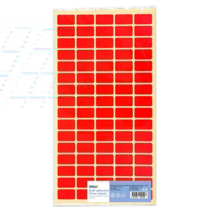 Office 1 Самозалепващи се етикети за цени, 12 x 22 mm, червени, 800 броя