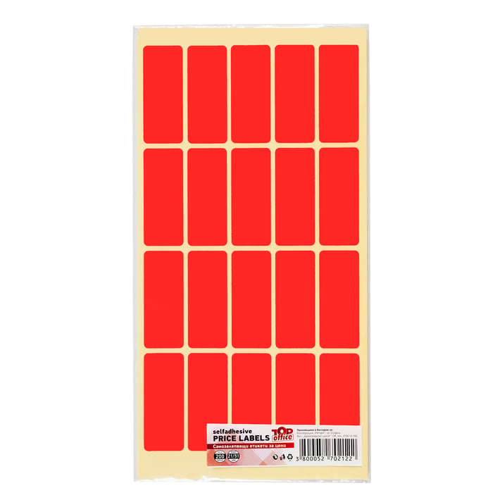 Top Office Самозалепващи етикети за цени, 21 x 51 mm, червени, 200 броя