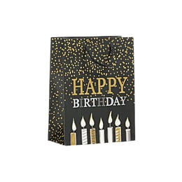 Подаръчна торбичка Happy Birthday, 18 х 23 х 8 cm, свещи черна