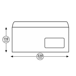 Office 1 Пощенски плик, DL, 110 x 220 mm, хартиен, с дясно прозорче, със самозалепваща лента, бял, 100 броя