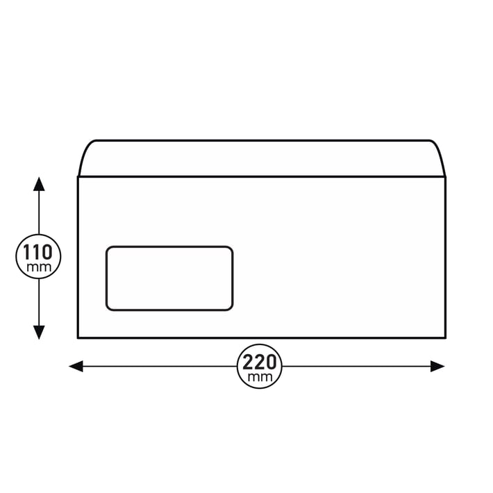Office 1 Пощенски плик, DL, 110 x 220 mm, хартиен, с ляво прозорче, със самозалепваща лента, бял, 100 броя