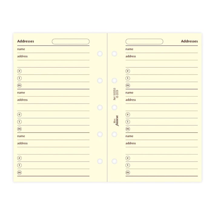 Filofax Пълнител за мини органайзер Cotton Cream Mini, за имена, адреси и телефони