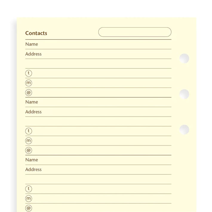 Filofax Пълнител за органайзер Cotton Cream Personal, за имена, адреси и телефони