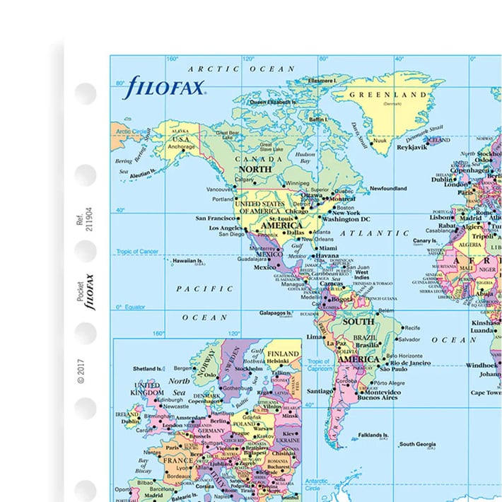Filofax Пълнител за органайзер Pocket, карта на света