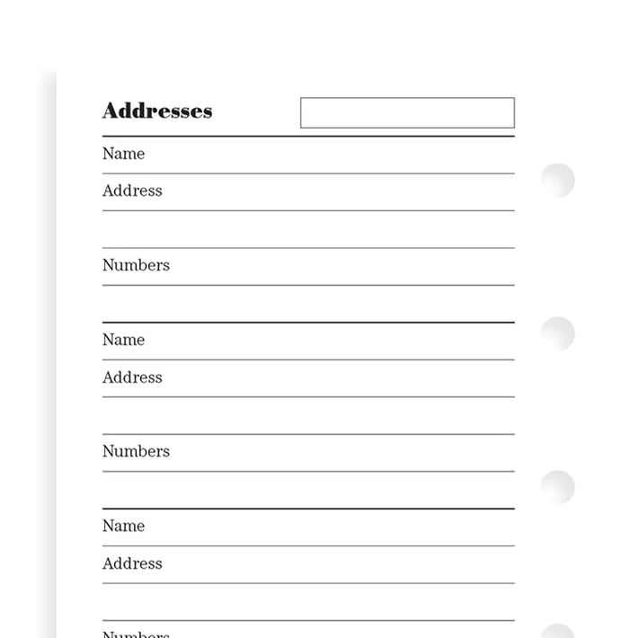 Filofax Пълнител за мини органайзер, за имена, адреси и телефони