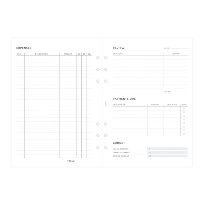 Filofax Пълнител за органайзер Minimal, A5, описване на разходи