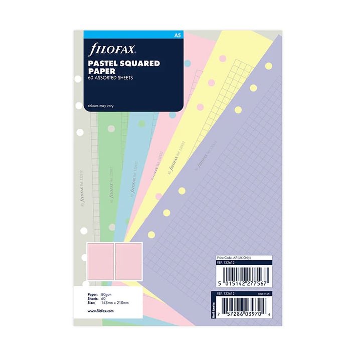 Filofax Пълнител за органайзер Pastel, A5, на квадратчета, цветен