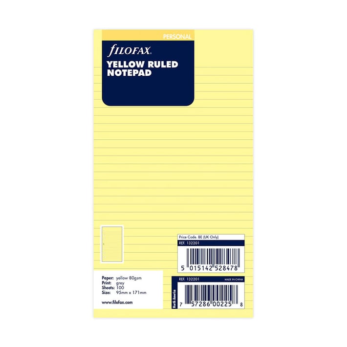 Filofax Пад за органайзер Personal, на редове, жълт