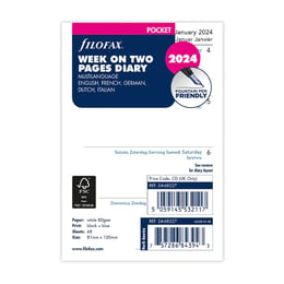 Filofax Пълнител за органайзер Classic Pocket, за 2024 година, 1 седмица на 2 страници