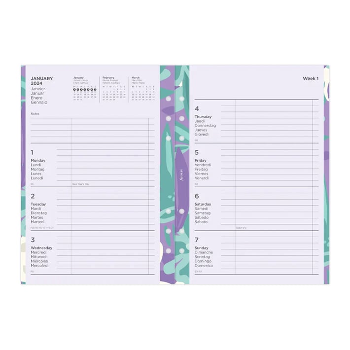 Filofax Пълнител за органайзер Floral, А5, за 2024 година, 1 седмица на 2 страници