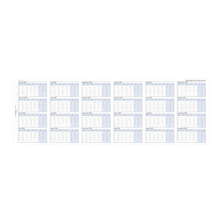 Filofax Пълнител за органайзер, А5, за 2024-2027 година, 4 години на страница в разгъвка